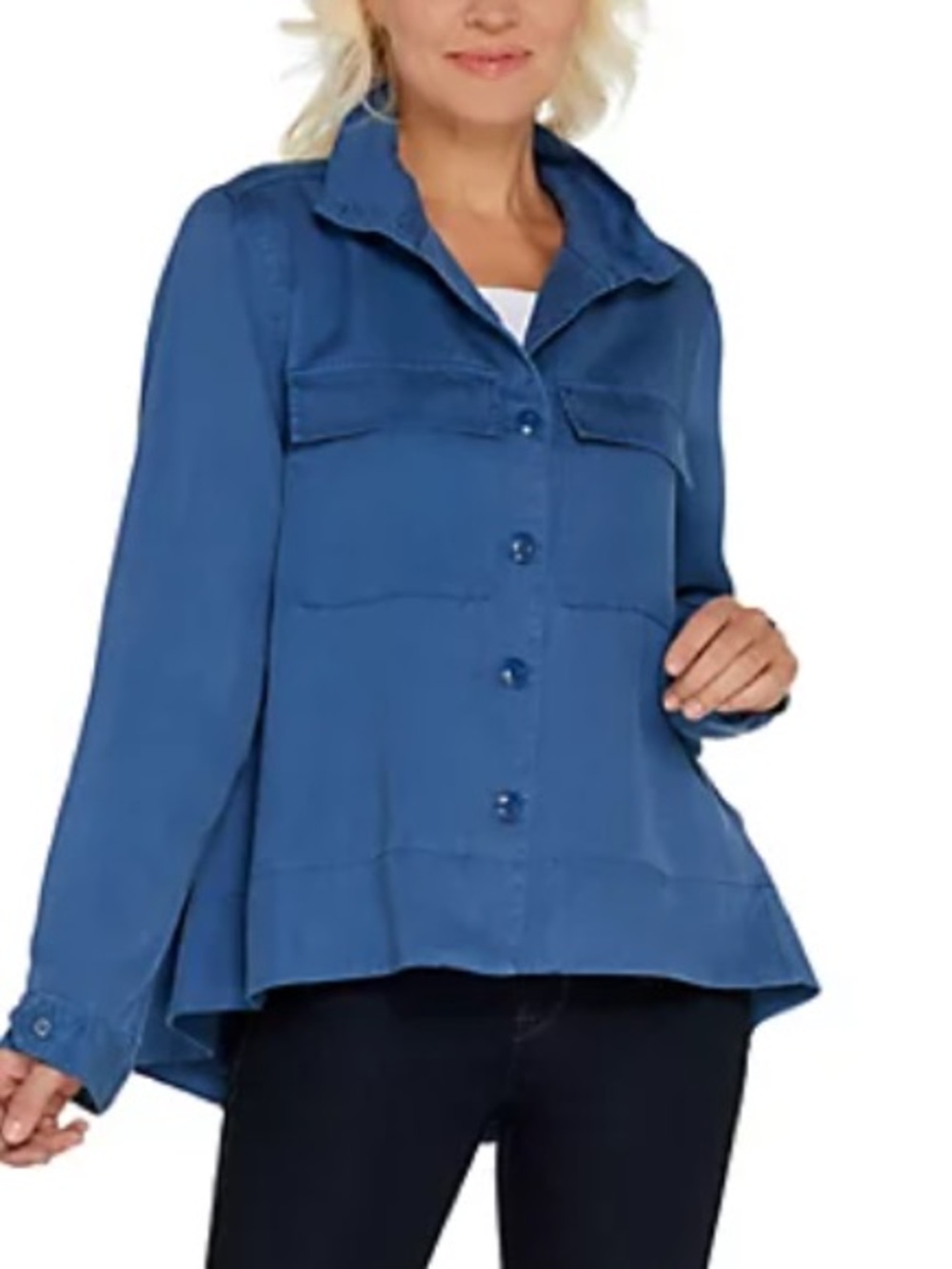 Laurie Felt  Button Front Swing Hem Army Jacket Chest Pockets